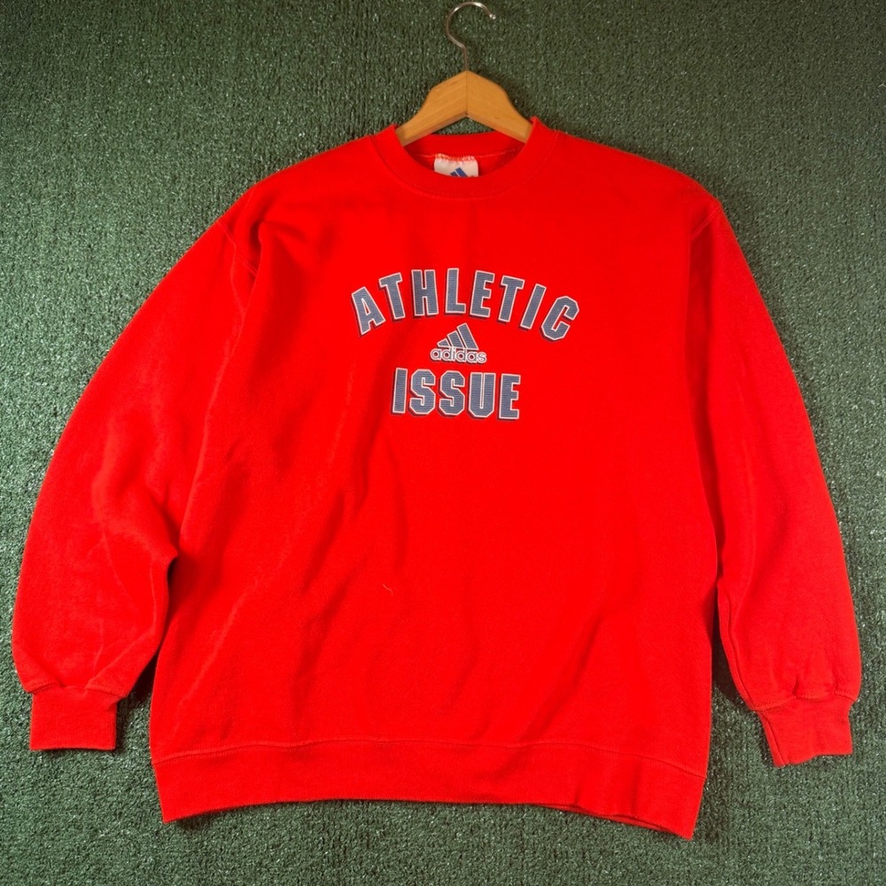 Adidas Sweatshirt Mens L Red Good Vintage Athletic Issue Graphic Made in USA